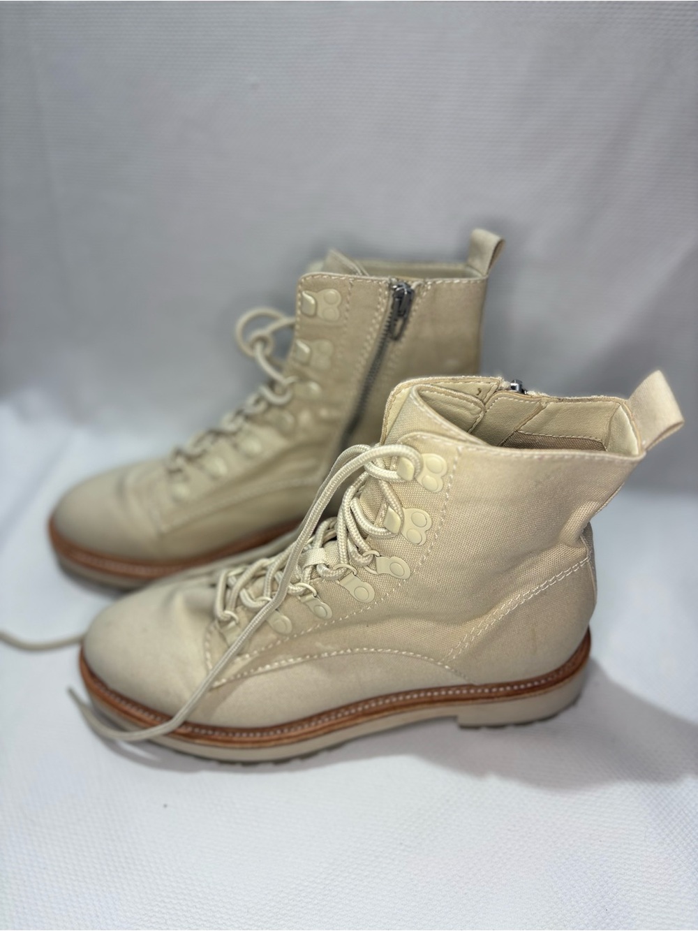 Dolce Vita Cream Lace-Up Ankle Boots with Side Zip